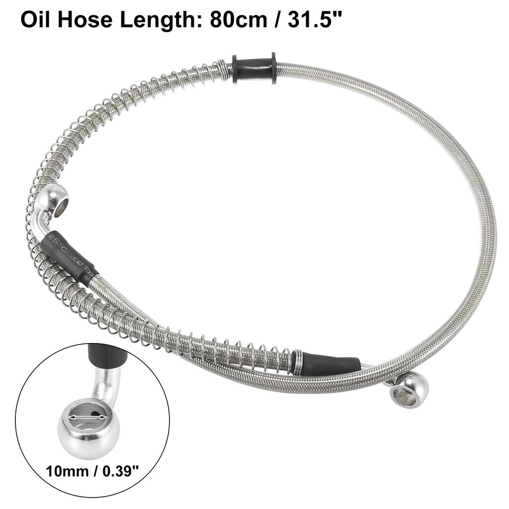 Motoforti Motorcycle Brake/Clutch Hose, Oil Hose, Hydraulic Strengthened, Stainless Steel, 28°+90°, Silver, 80cm