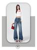 Women's 2024 Autumn/Winter Retro Blue High-Waisted Slim-Fit Micro-Flare Jeans