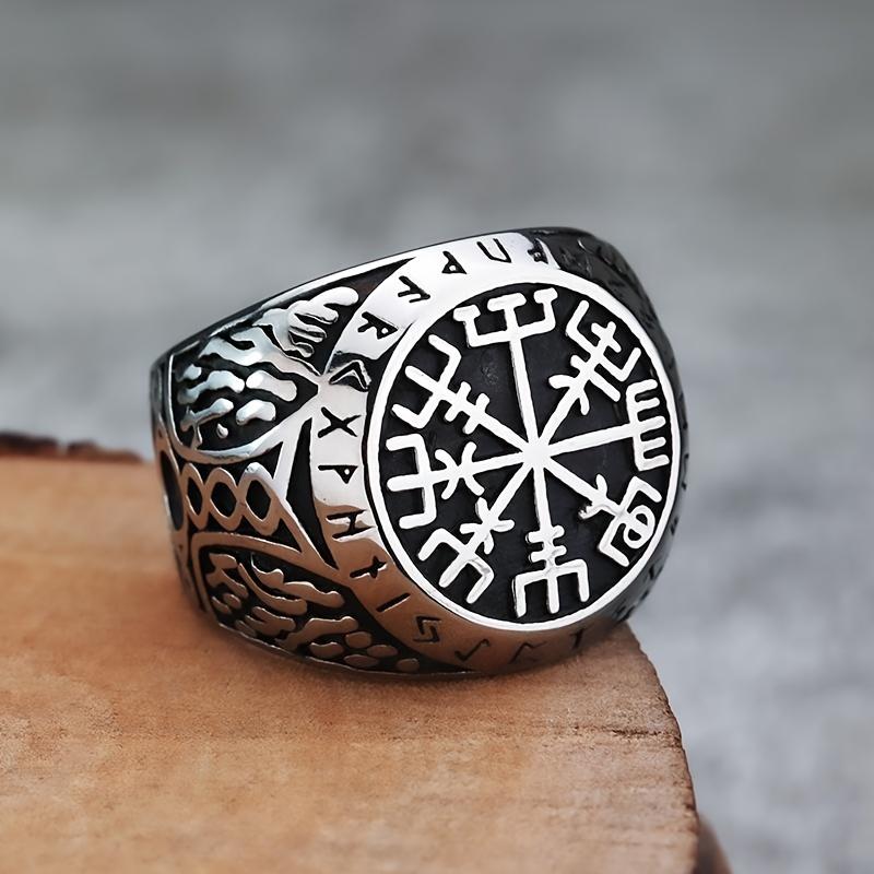 Viking-style Rune Ring, Vintage Nordic Men's Accessory, Durable Uncoated Metal Ring, Bold and Unique Accessory for Everyday Wear