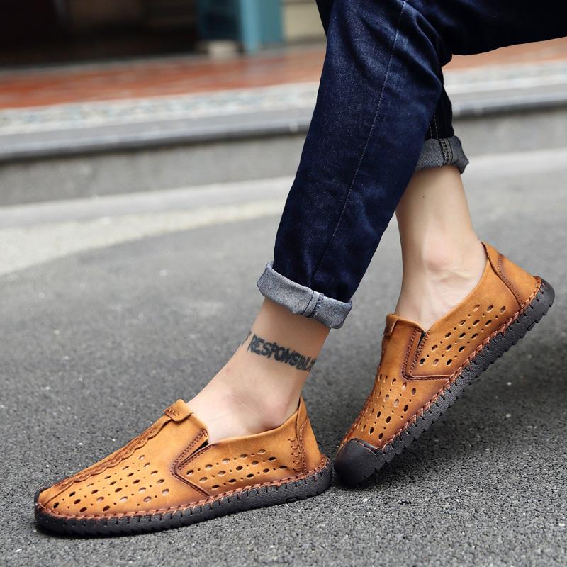 Mocasines de hombre Zapatos de conducción Pisos cómodos Zapatos casuales sin cordones Zapatos de cuero de talla grande para hombres de gran tamaño