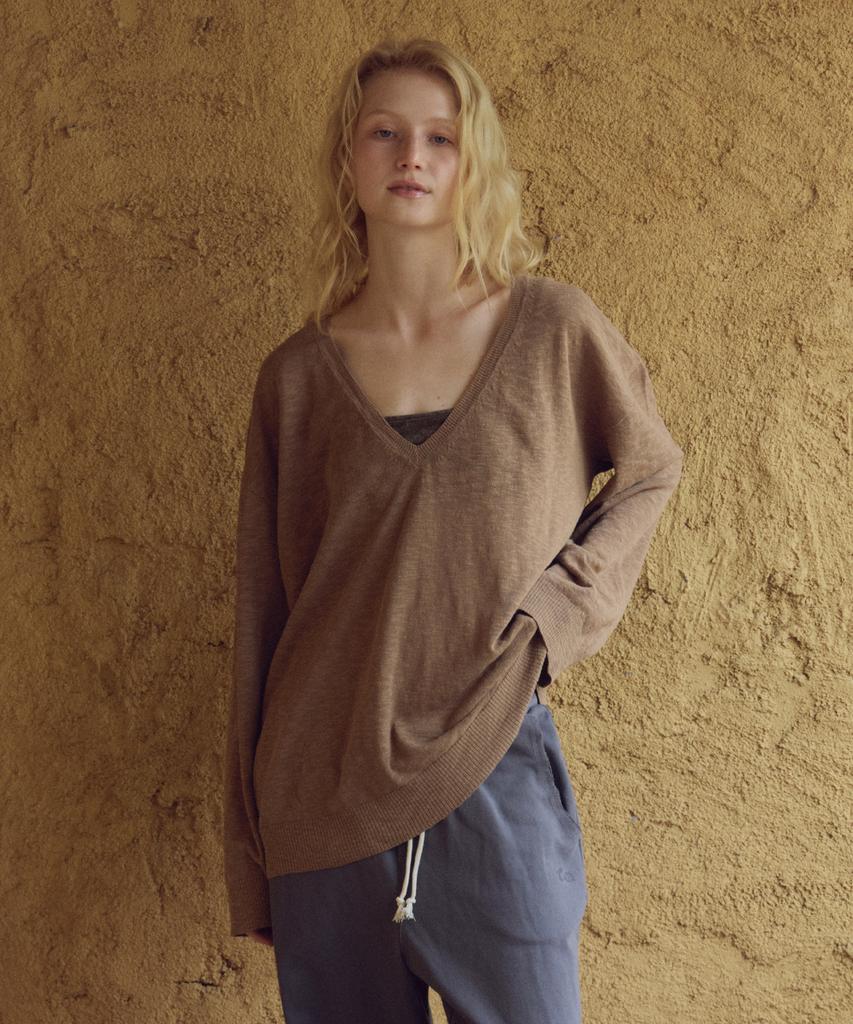 CITTA Slub Deep V-Neck Knit_Ctk270(Brown)