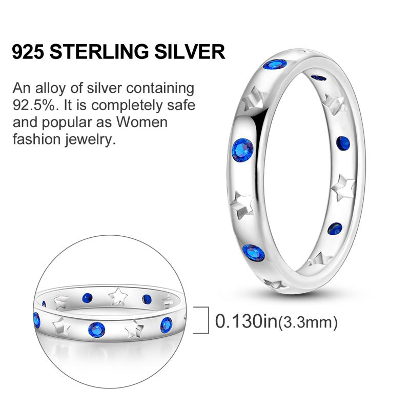 925 Silver Rings Original Design Blue Zircon Star Moon Finger Rings For Women High Quality Wedding Jewelry Gift