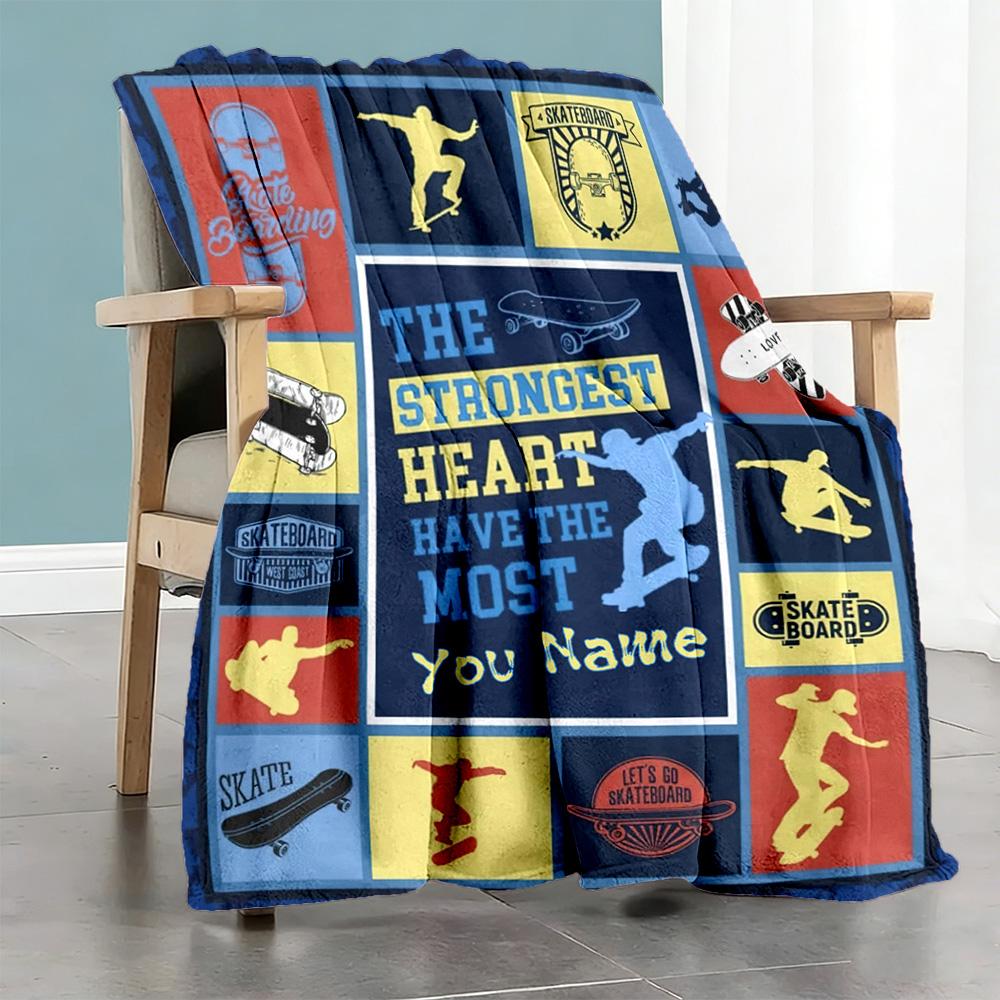 Skateboard Personalized Text Blanket Cozy Customizable Blanket Ultra-Soft Perfect for Couch Seaside Picnics Office for All Occasions