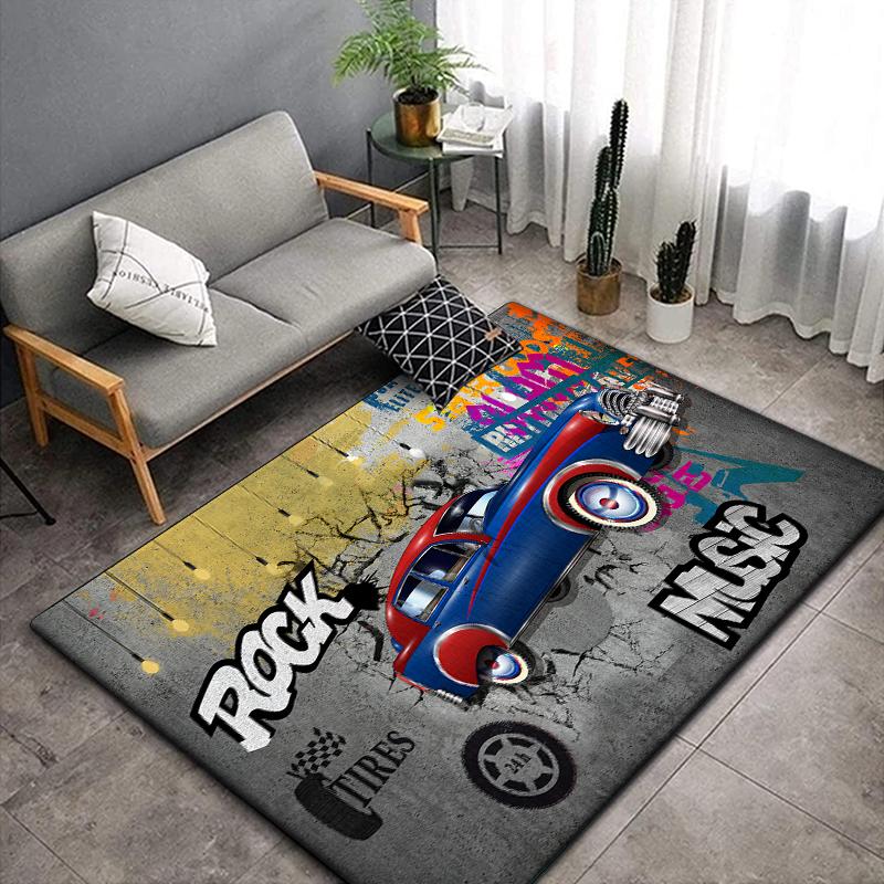 3D Vintage Car Area Rug Large,Carpet Rug for Living Room Bedroom Sofa Decoration,Doormat Kitchen Non-slip Floor Mat Picnic  Camp
