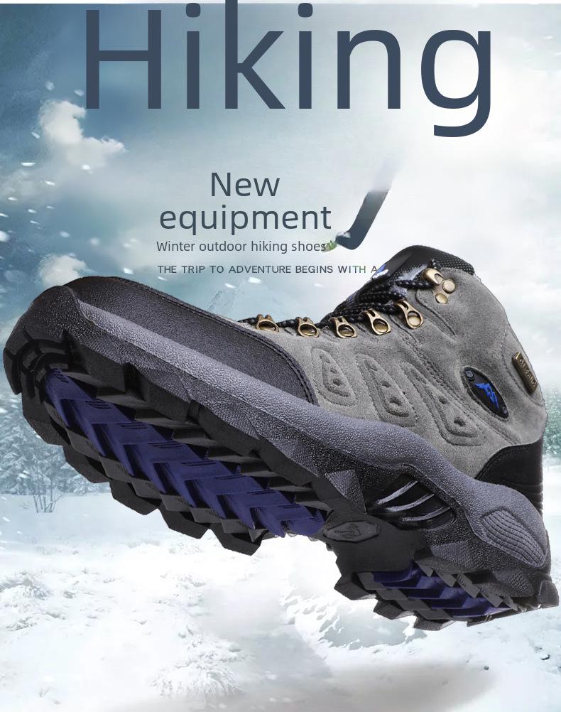 Cross-Border Plus Size Winter High-Top Hiking Shoes: Cotton-Padded, Warm, Fleece-Lined, Leather, Outdoor Casual Snow Boots for Couples.