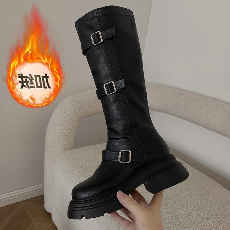 

Fashion heightening retro autumn and winter thick-soled cowboy boots show thin children American black small western boots new 39