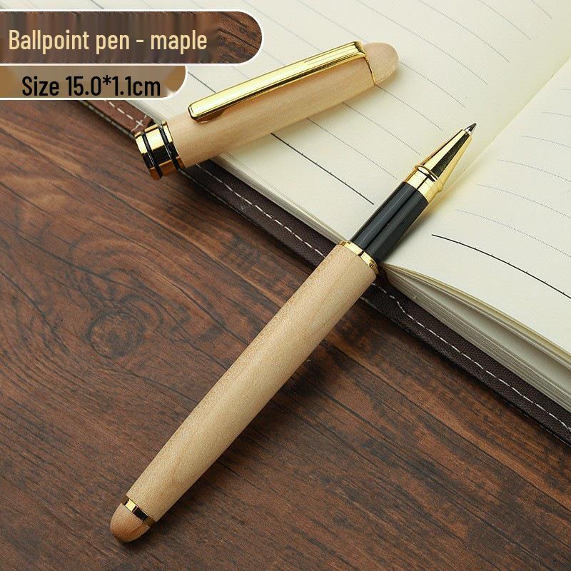 Wooden Metal Ballpoint & Bamboo Fountain Pen - Retro Colorblock, High-End Refill, Ideal for Business or Student Gifts