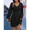 LYRIA Women Autumn Winter Sweater Dresses V-neck 3D Crochet Knitted Long Pullovers Sweaters Dress