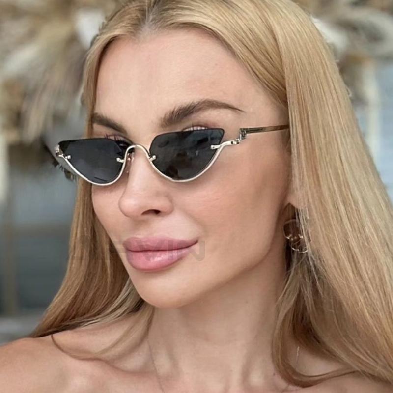 Fashion Small Polygon Sunglasses Women'S New Brand Metal Half Frame Sun Glasses Ladies Sexy Cat Eye Eyewear Shades