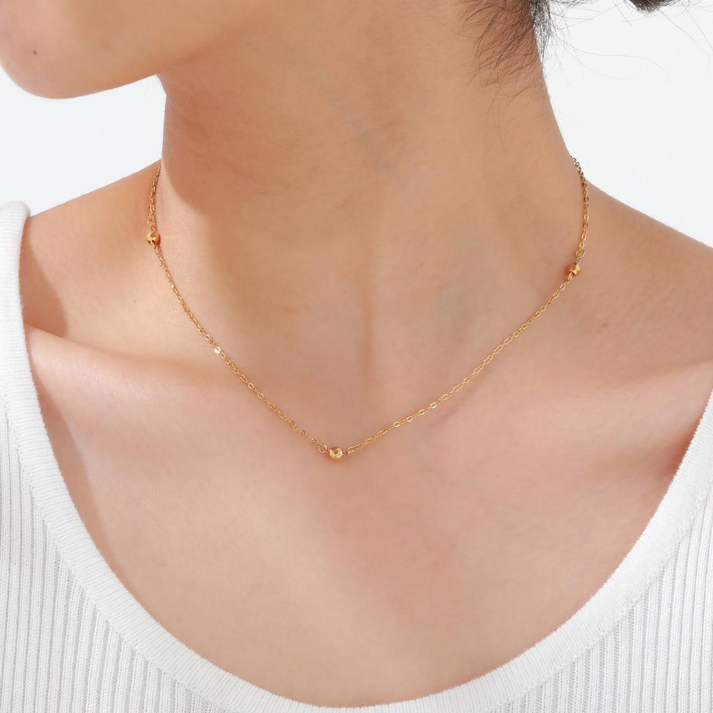Minimalist Round Bead Necklace 18K Gold Plated for Women Gold Color Stainless Steel Flat Rolo Chain Jewelry Gifts