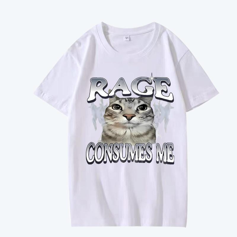 Rage Consumes Me Cat T Shirt men women Oversized 100% Cotton Hot sale short sleeve Summer streetwear print Unisex plus size tops