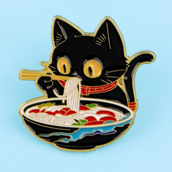 Decorative Brooch Cartoon Black Cat Shape Zinc Alloy Lapel Pin Sweater Dress Suit Lapel Badge Outfit Accessory