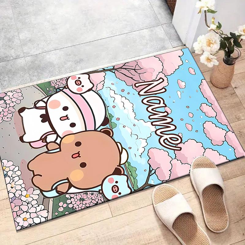 Benutzerdefinierte Yier BuBu Bärenmatte mit personalisiertem Namen, waschbarer Polyester-Teppich für den Innenbereich, Eingangsbereich, Geschenk für Weihnachten, Ostern, Thanksgiving Day