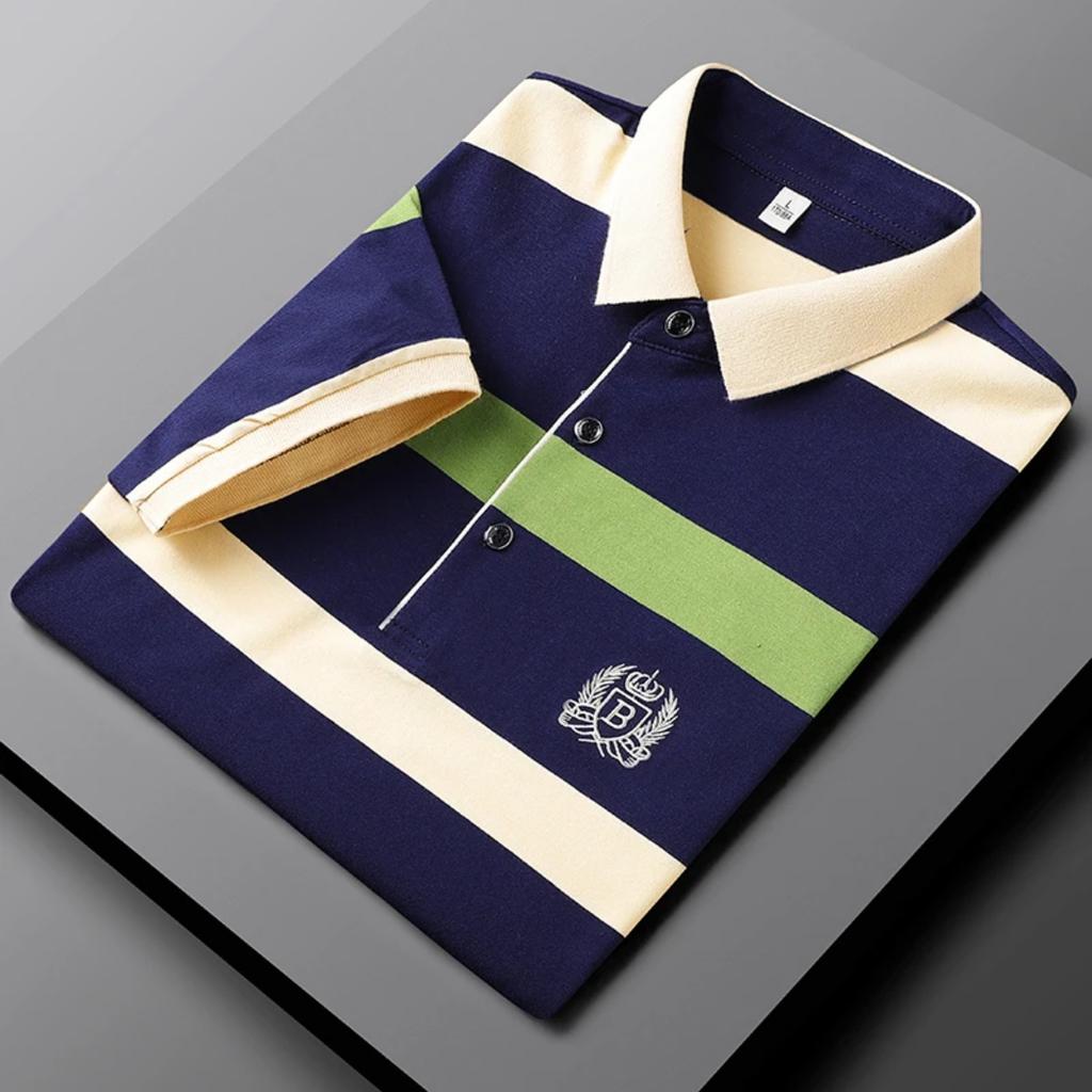 STORN New Summer Men Classic Striped Polo Mens Cotton Short-Sleeved Embroidered Business Casual Hot Polo Shirt