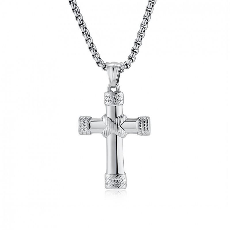 European American Niche Design Knot Titanium Steel Cross Necklace Men s Personalized Trend Non Fading Accessory