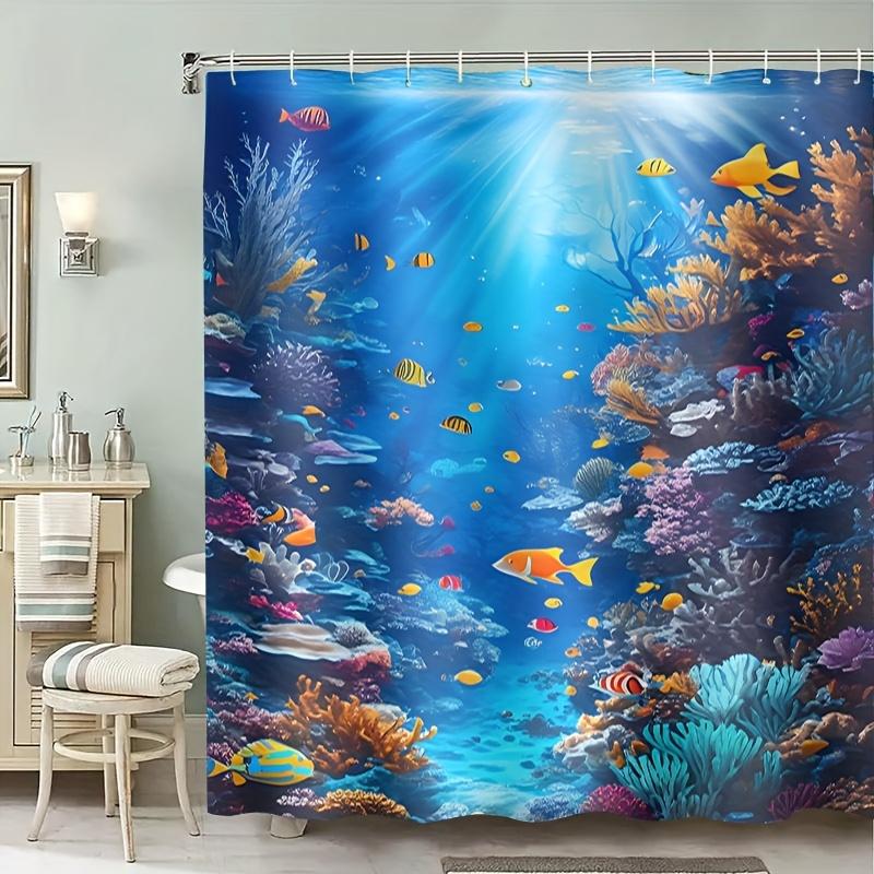3D Ocean Shower Curtain Tropical Fish Coral Reef Design Sea World Art Calm Nature Decor Waterproof Printed Bath Curtain Home