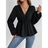 Women's Autumn Patchwork Solid Colour V-Neck Shirt Top