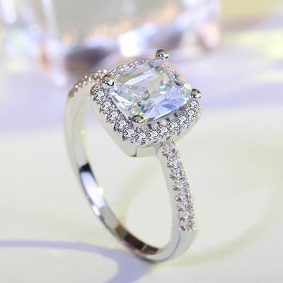Bagues de mariage couleur argent pour femmes, carrées en Zircon, Micro-incrustation, perceuse, bijoux simulés, accessoires de bague de fiançailles