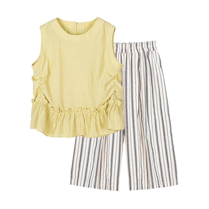 Fuluomi Girls' Summer Korean Casual Top & Wide-Leg Pants Set