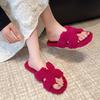 Mao Mao Slippers Women Wear Autumn and Winter 2025 New Super Fire Internet Celebrity Teddy Wool Flat Lamb Wool One-word Cotton Mop