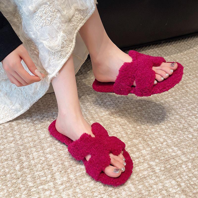 Mao Mao Slippers Women Wear Autumn and Winter 2025 New Super Fire Internet Celebrity Teddy Wool Flat Lamb Wool One-word Cotton Mop