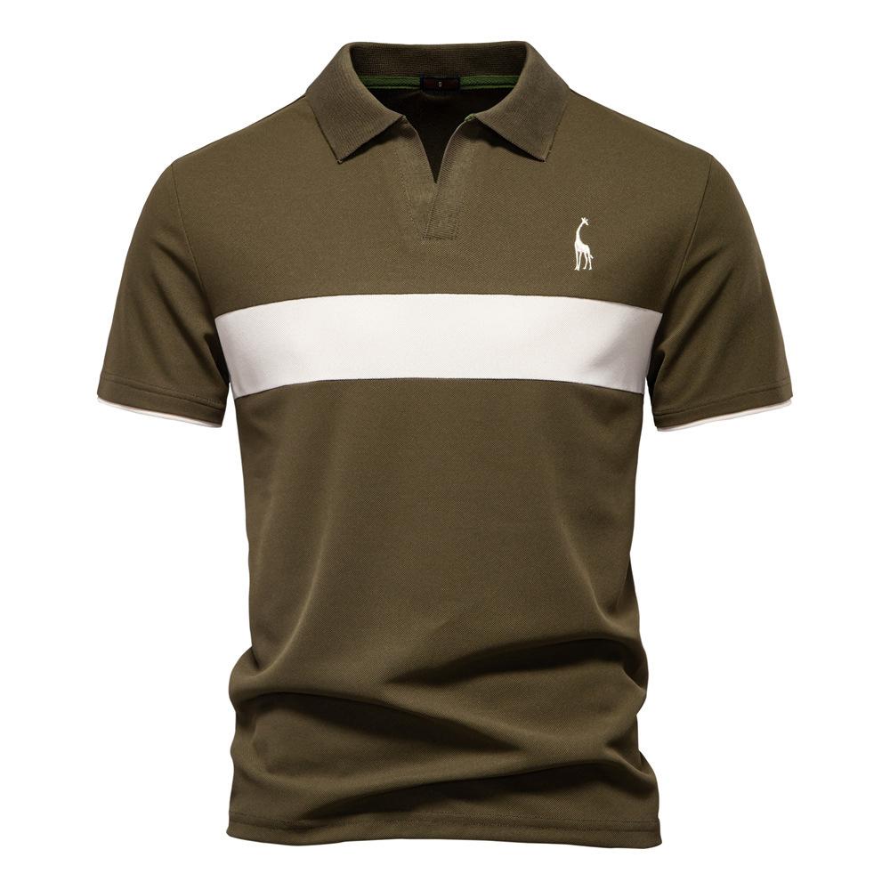 Sommer Neues Hirsch Besticktes POLO Herren Revers V-Ausschnitt Poloshirt