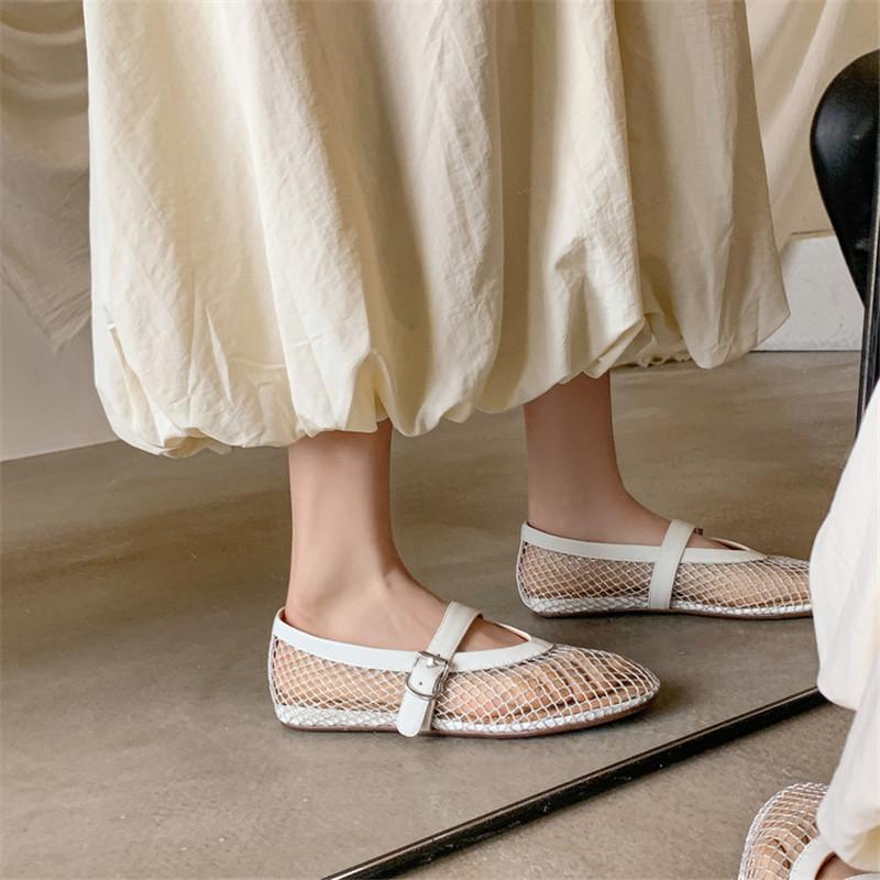 Fashion New Summer Women Pumps Shoes for Women Fashion Hollow Out Round Toe Mary Jane Shoes Women Breathable Flat Shoes Low Heels