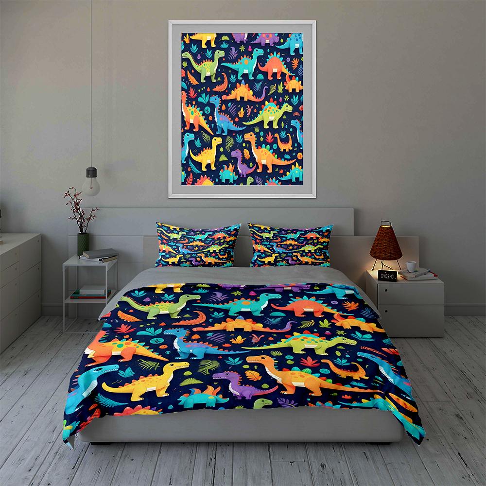 Colorful dinosaur pattern Bedding Duvet cover sets Duvet covers Pillowcases gifts (1 * Duvet Cover 2 * Pillowcases, without duvet insert)