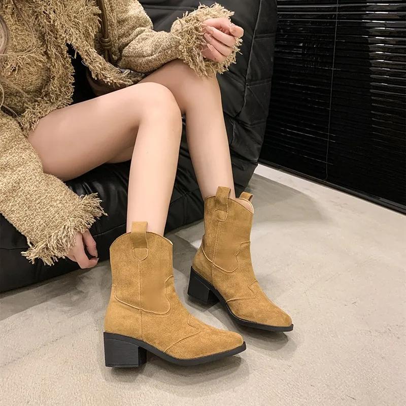 

Мода 2025 Мода Женская обувь Ботильоны Женские ботинки Новая вышивка Современные ботинки Женские Зима Рим Бестселлер Обувь для женщин Zapatos 40 верблюд