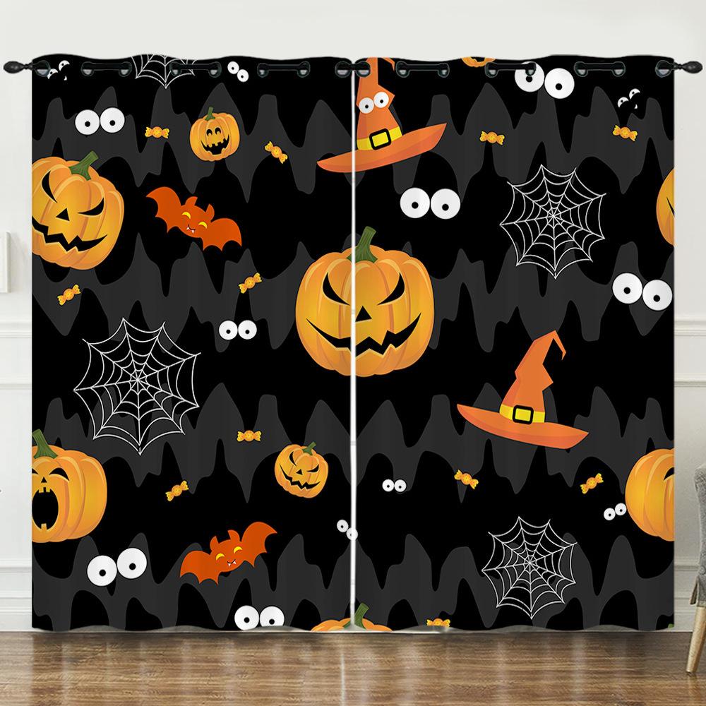 Halloween Pumpkin Digital Printing Curtains Blackout Curtain Punching Modern Minimalist Style