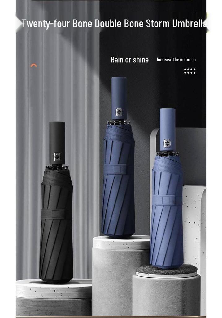 24-Rib Automatic Folding Umbrella with UV Protection for Sun and Rain.