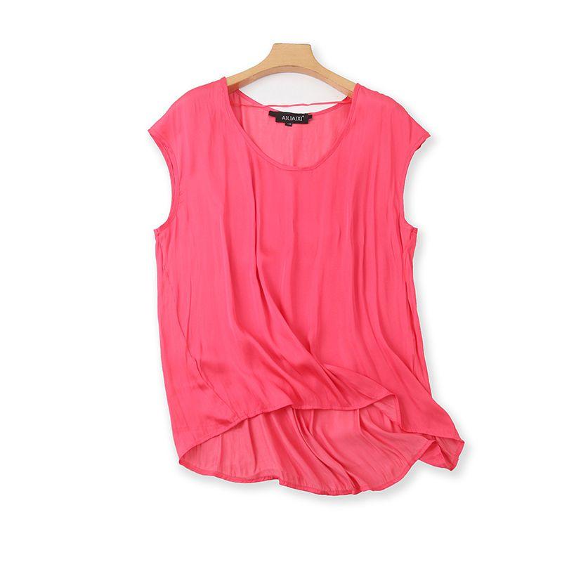 

round Neck Sleeveless T-shirt Slim Looking Loose Top Vest Rose Red 40/42