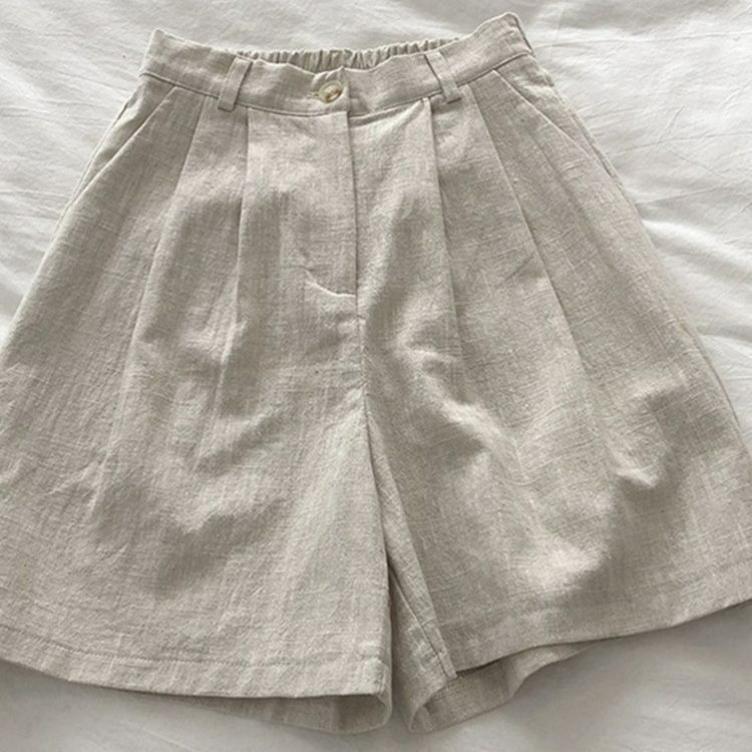 Summer Breathable Cotton and Linen Shorts Japanese Retro High Waist Thin Linen Wide-leg Five-point Pants Casual Suit Women