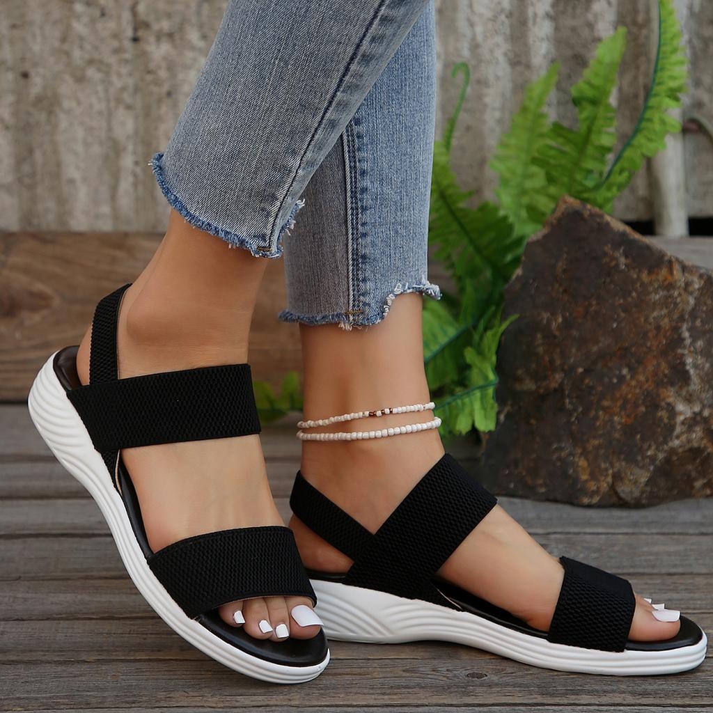 Damen Strick Elastisches Tuch Keilsandalen Slip-on Leichte Laufsandalen Damen Übergröße Bequeme Sommerschuhe für Frauen