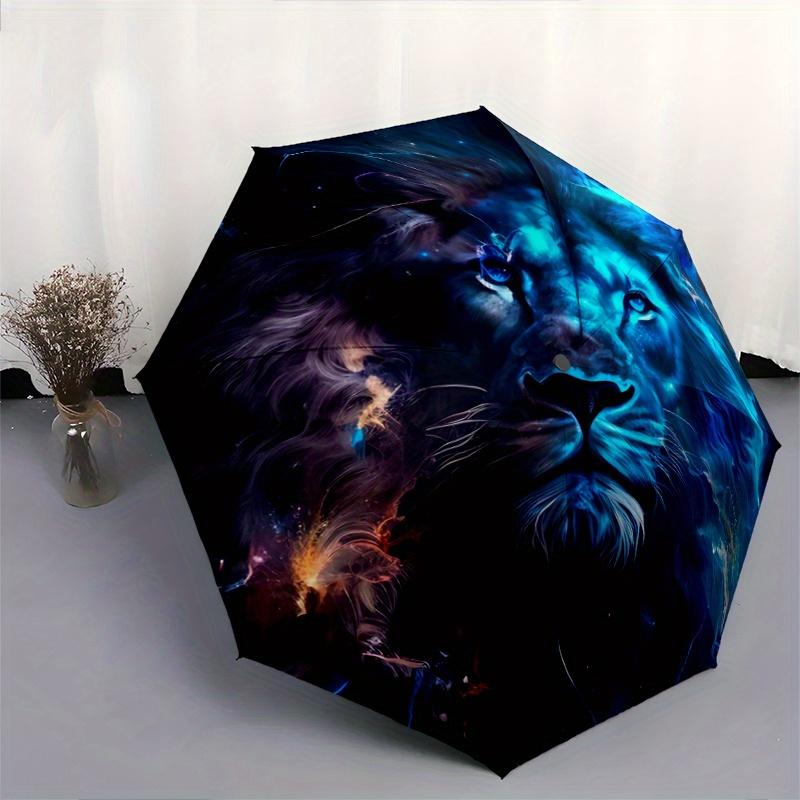 1pc Cosmic Lion's Portrait Pattern Automatic 3-Fold Umbrella, 8 Iron Frames, High-Value Folding Umbrella, Suitable for Office, Travel and Outdoor Adve