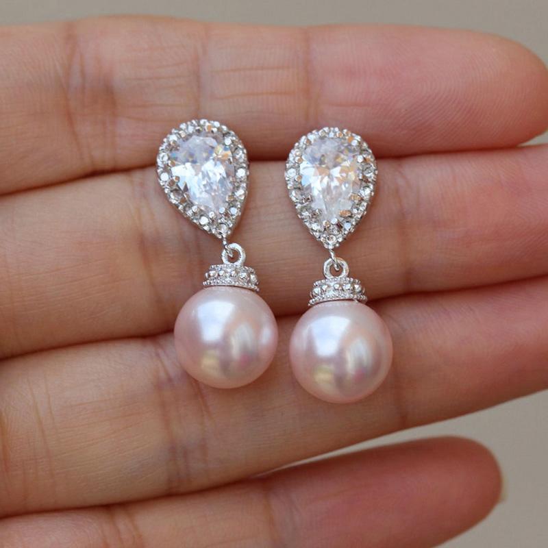 

Huitan Romantic Pink/White Imitation Pearl Drop Earrings for Engagement Party Temperament Sweet Women s Earrings Fashion