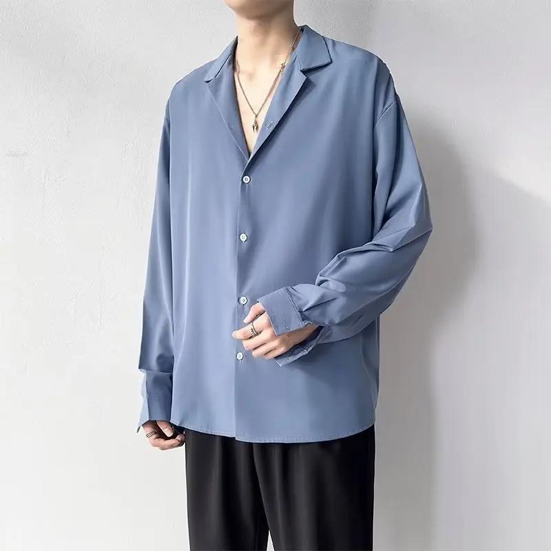 Men's Shirt Spring Summer Loose Casual Long-sleeved Lapel High Street Male Suit Shirt