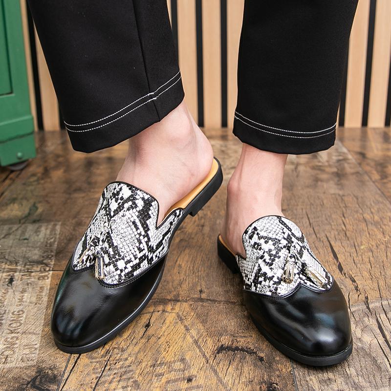 New Men Tassels Mix Color Half Slippers Driving Shoes Casual Pu Leather Mules Moccasins Breathable Loafers Zapatos Hombre