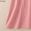 ZANZEA Women Casual Turn Down Collar Short Sleeve Patchwork Dress