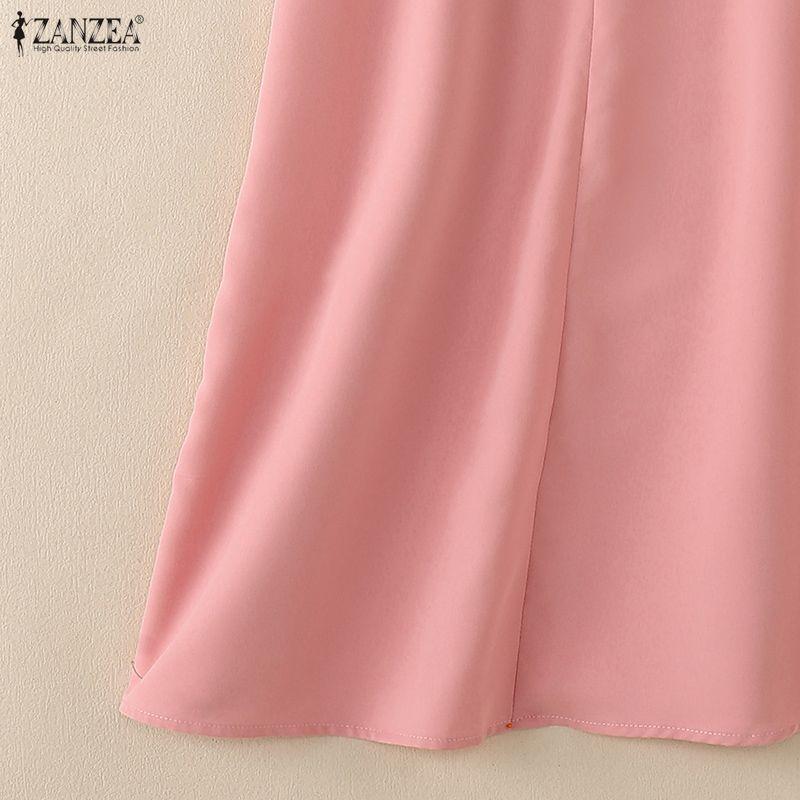 ZANZEA Women Casual Turn Down Collar Short Sleeve Patchwork Dress