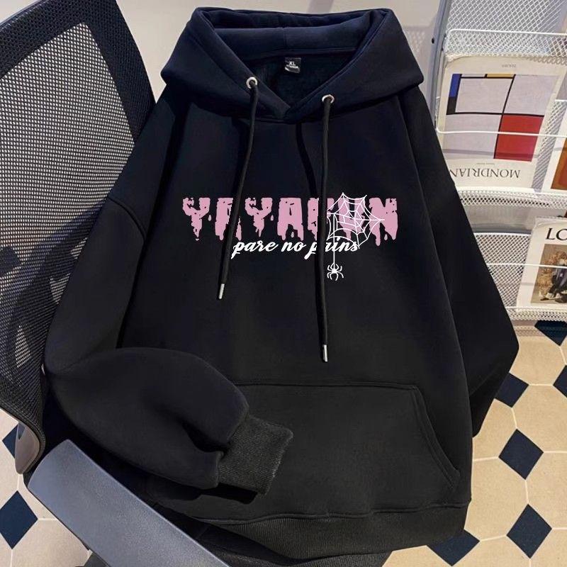 Trendy American High Street Spider Print Hooded Sweatshirt for Men & Women - Autumn/Winter Loose Fit.