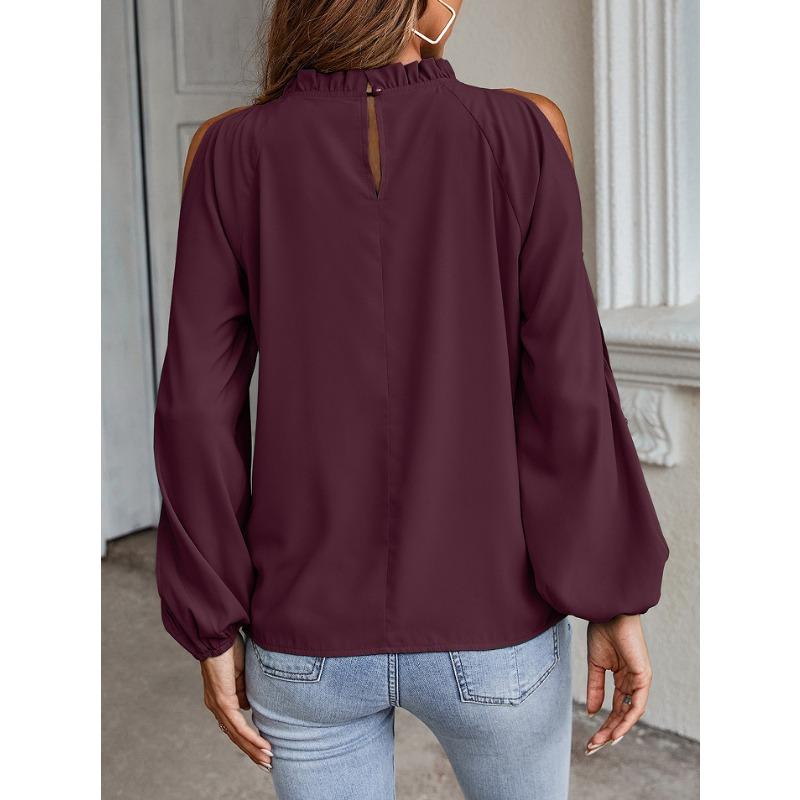 Dámská móda Ležérní jaro podzimní jednobarevné halenky a košile s dlouhým rukávem a výstřihem