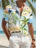 Hawaiian Casual Beach Coconut Tree and Parrot Floral Print Men's Shirt, Short Sleeve, Classic Collar Suitable for Summer Vacation and Beach Outings