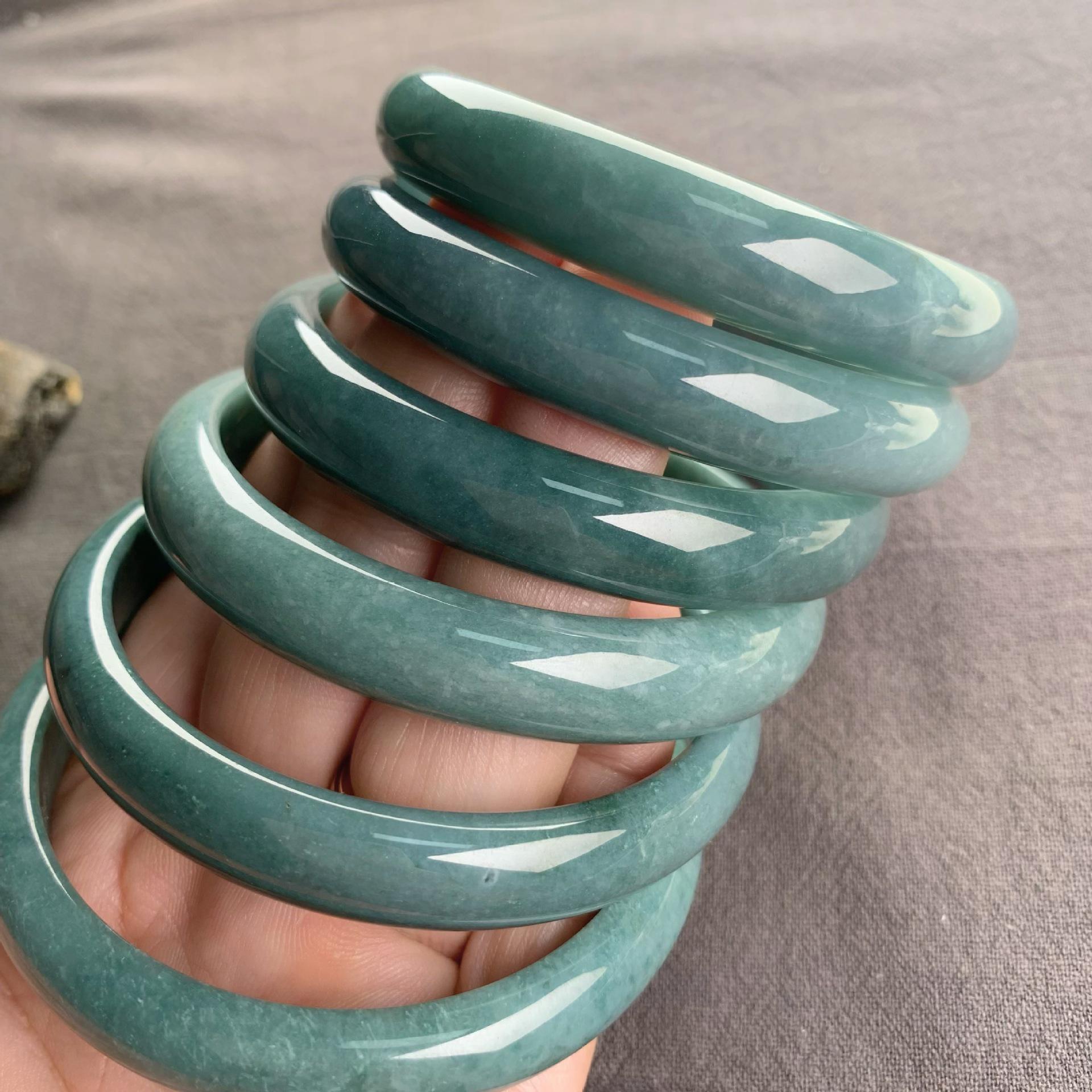Premium A-Grade Jadeite Snowflake Cotton Blue Water Full Circle Jade Bracelet 60-61mm Inner Diameter