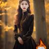 Korean Style Chic Age-Reducing Gold Velvet Long-Sleeve Dress - 2025 Autumn/Winter Collection