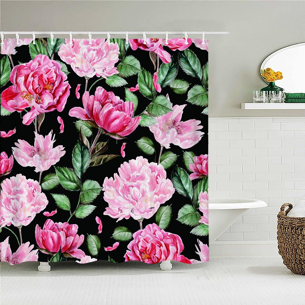 Waterproof Flower Leaves Shower Curtain For Bathroom Bath Curtains 3D Print Polyester Fabric Decor Multi-Size Shower Curtains