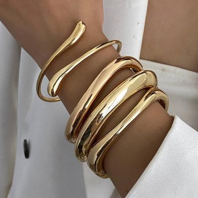 Salircon 4 Styles Punk Exagéré Manchette Goutte d'Eau Bracelets Femmes Hip Hop Géométrique Irrégulier Couleur Or Métal Bracelets Bijoux