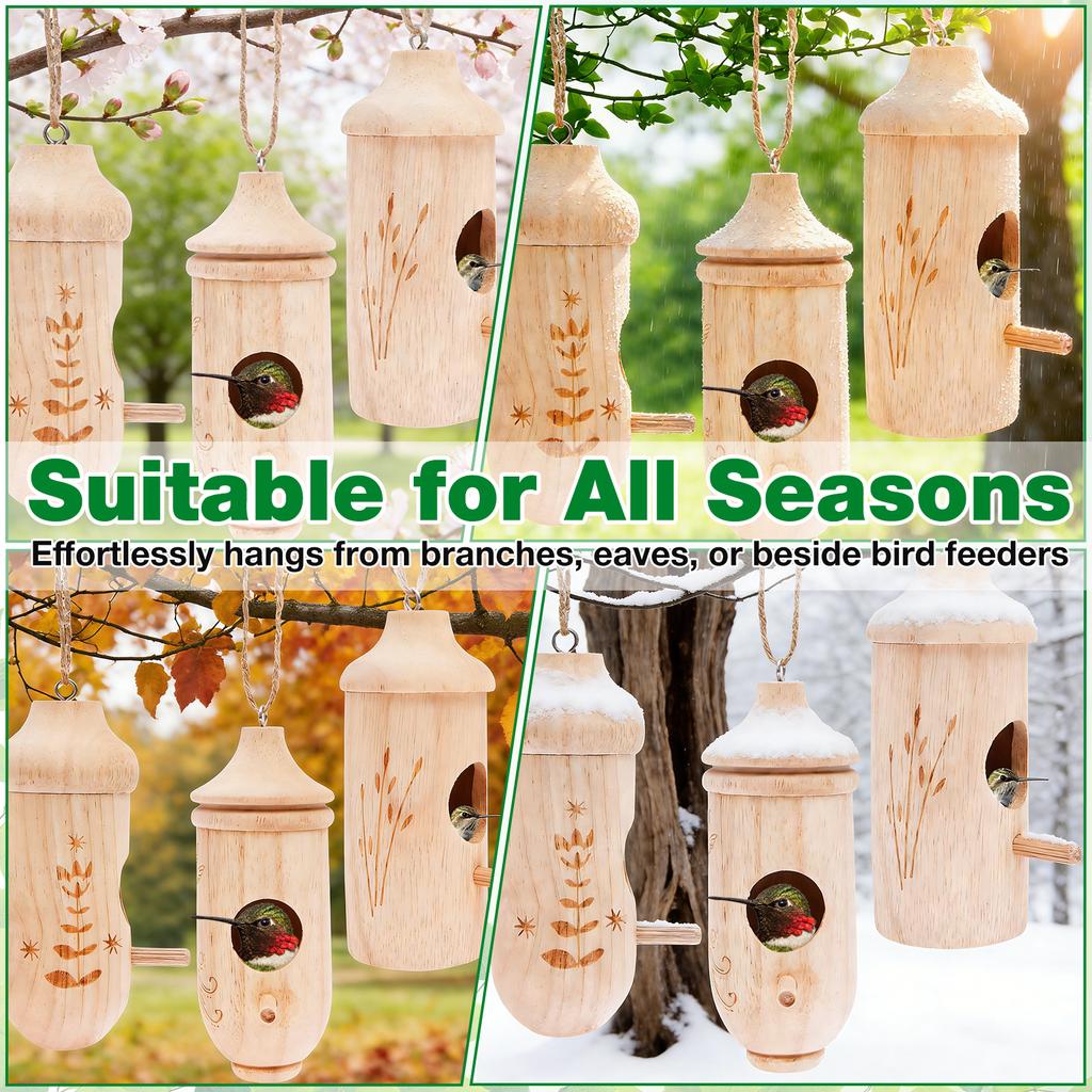 3Pcs Hummingbird House for Outside Hanging Wooden Bird House Hummingbird Feeder Gardening Yard Decoration