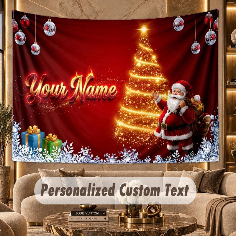 Christmas (257) Theme Personalized Tapestry Custom Name Text Wall Hanging Tapestry Home Background Decoration