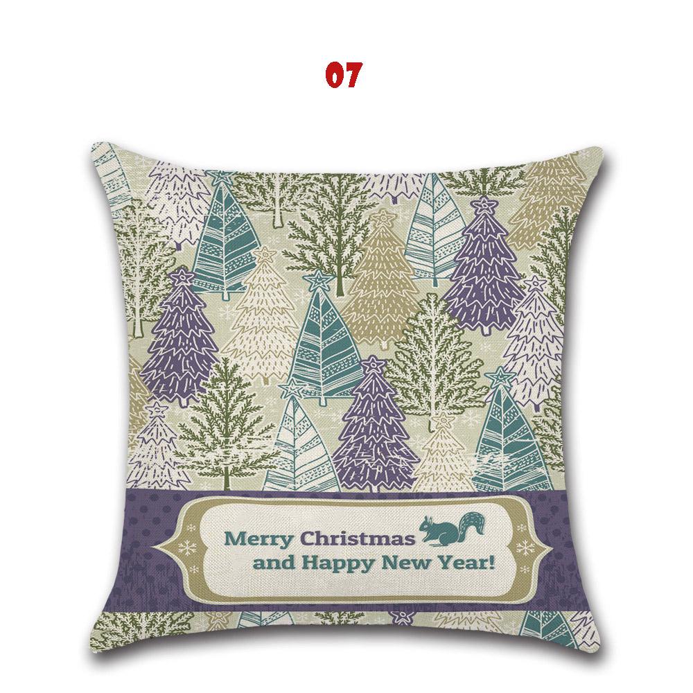 Happyspree Happy Christmas Pillow Cases Stylish Flax Sofa Cushion Covers For Festive Decor